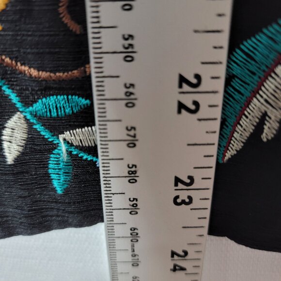 Silk Land Womens Silk Blazer Sz XL Button Up Lined Embroidered Black Floral - Picture 9 of 10